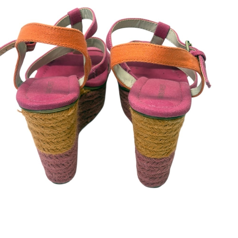 Nine West Pink and Orange Wedge Sandals with Braided Heel - Picture 5 of 12